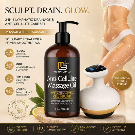 Anti-Cellulite Lymphatic Drainage Massager & Collagen Body Oil Set